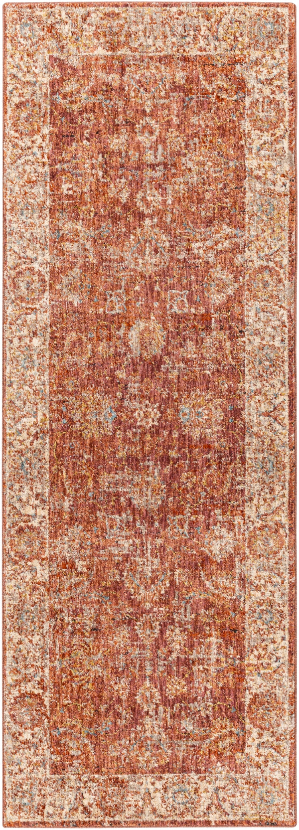 Mirabel MBE-2307 Traditional Polyester Rug MBE2307-2773 Burnt Orange, Rose, Teal, Olive, Medium Gray, Beige 100% Polyester 2'7" x 7'3"