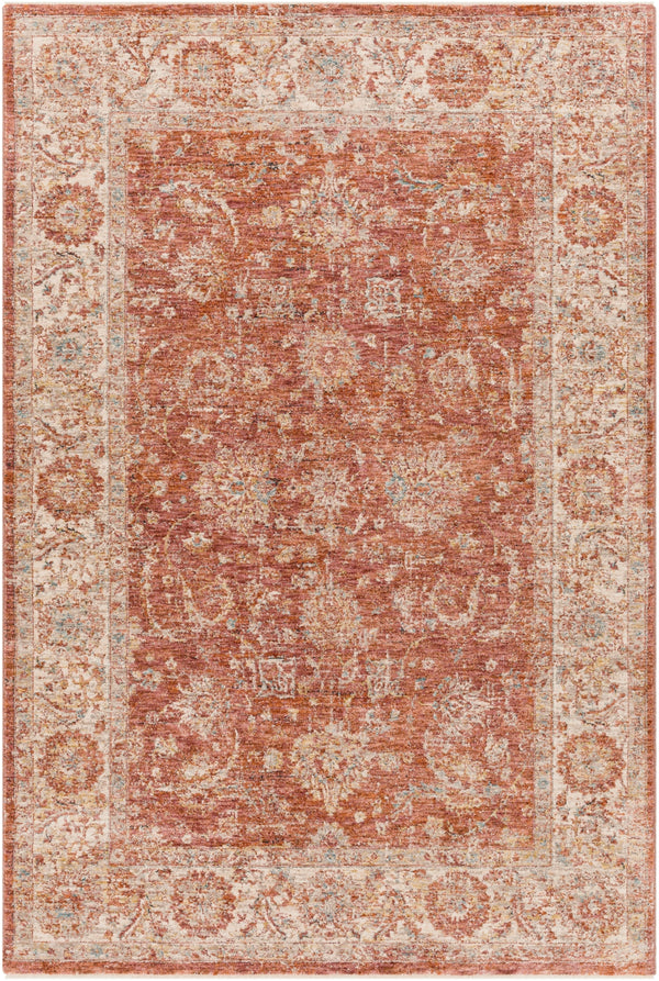 Mirabel MBE-2307 Traditional Polyester Rug MBE2307-575 Burnt Orange, Rose, Teal, Olive, Medium Gray, Beige 100% Polyester 5' x 7'5"