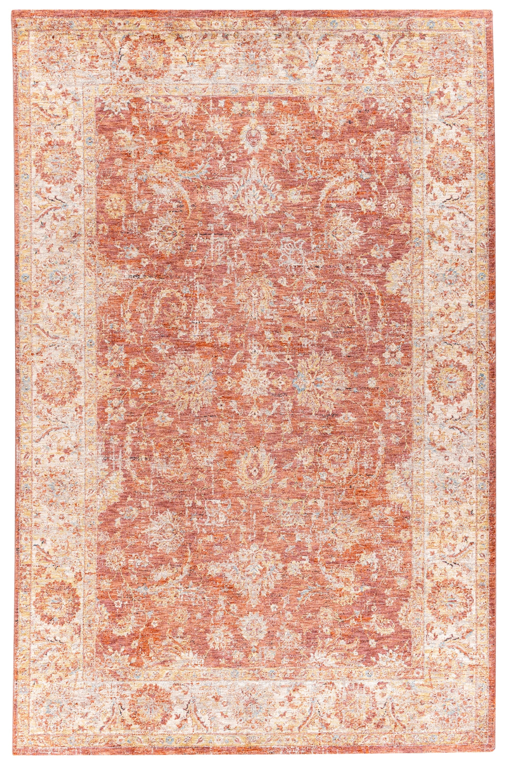 Mirabel MBE-2307 Traditional Polyester Rug MBE2307-9122 Burnt Orange, Rose, Teal, Olive, Medium Gray, Beige 100% Polyester 9' x 12'2"