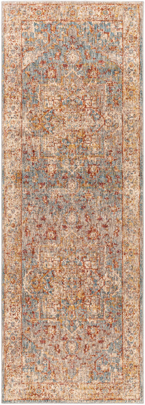 Mirabel MBE-2310 Traditional Polyester Rug MBE2310-2773 Teal, Aqua, Medium Gray, Burnt Orange, Olive, Beige 100% Polyester 2'7" x 7'3"