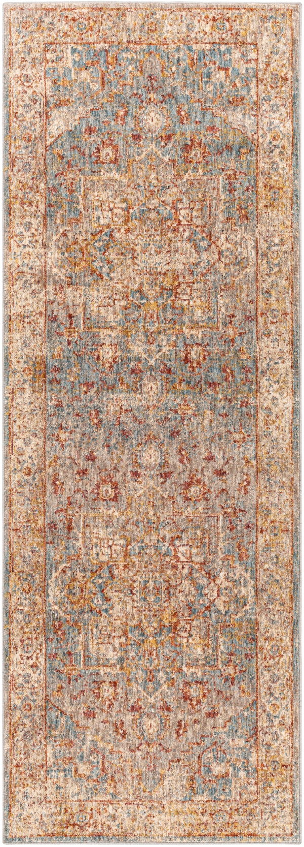Mirabel MBE-2310 Traditional Polyester Rug MBE2310-2773 Teal, Aqua, Medium Gray, Burnt Orange, Olive, Beige 100% Polyester 2'7" x 7'3"