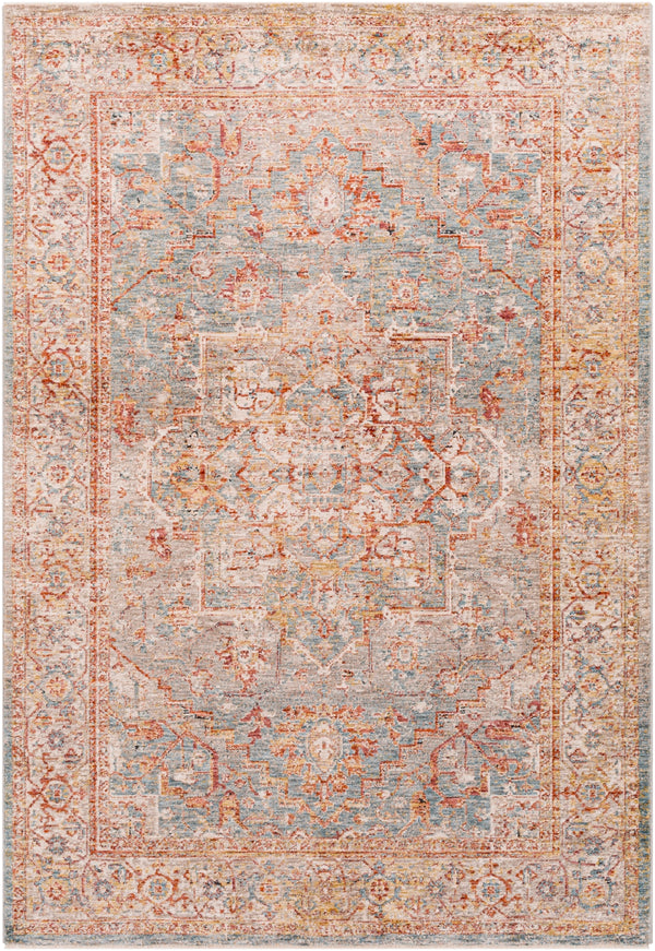 Mirabel MBE-2310 Traditional Polyester Rug MBE2310-710RD Teal, Aqua, Medium Gray, Burnt Orange, Olive, Beige 100% Polyester 7'10" Round