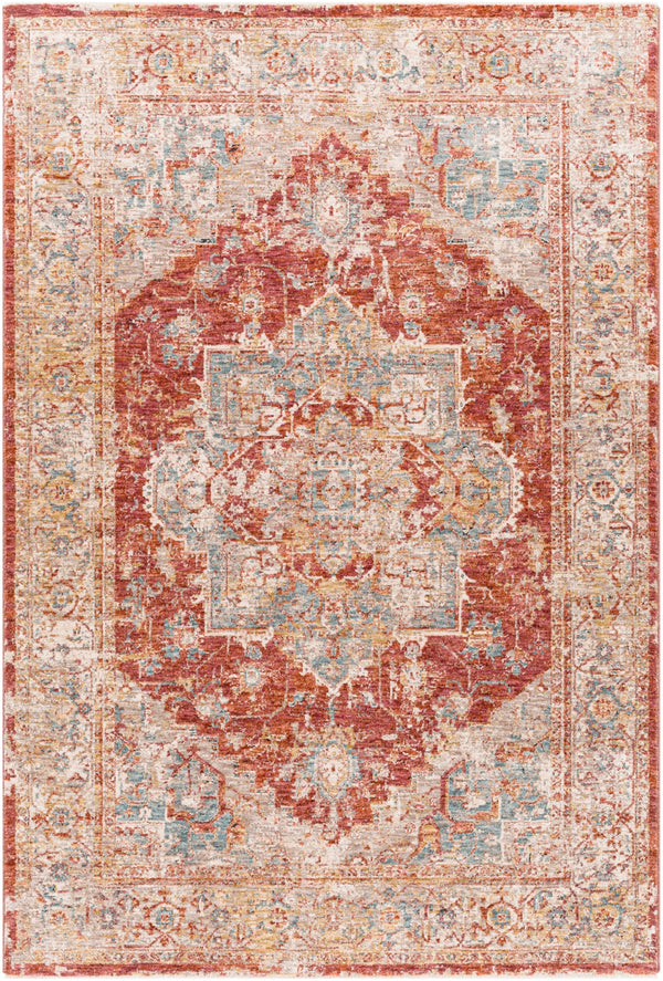 Mirabel MBE-2311 Traditional Polyester Rug MBE2311-575 Burnt Orange, Rust, Teal, Olive, Medium Gray, Beige 100% Polyester 5' x 7'5"