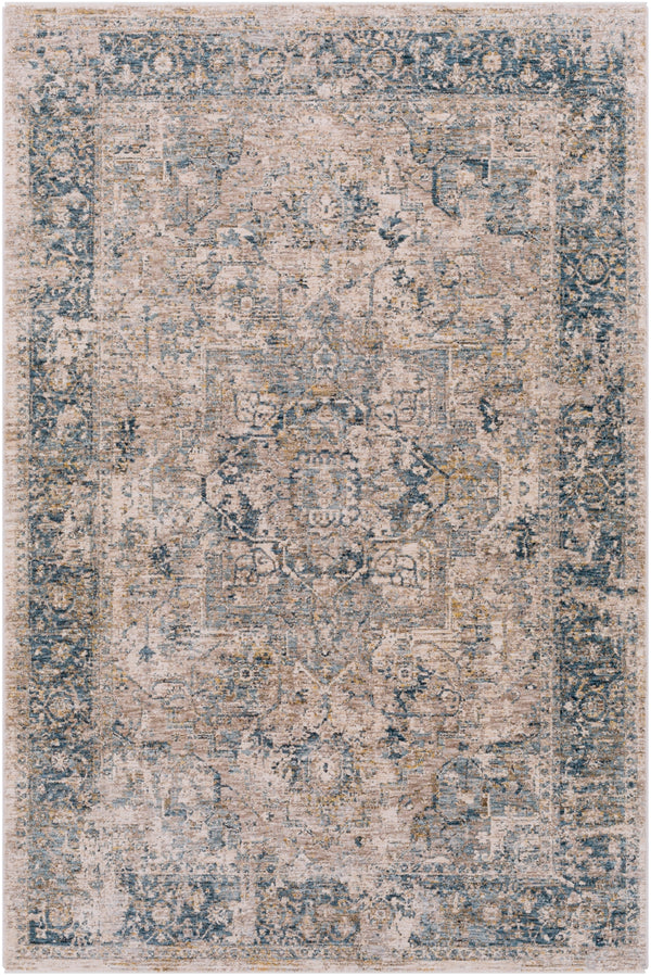 Mirabel MBE-2312 Traditional Polyester Rug MBE2312-575 Teal, Aqua, Mustard, Taupe, Medium Gray, Beige 100% Polyester 5' x 7'5"