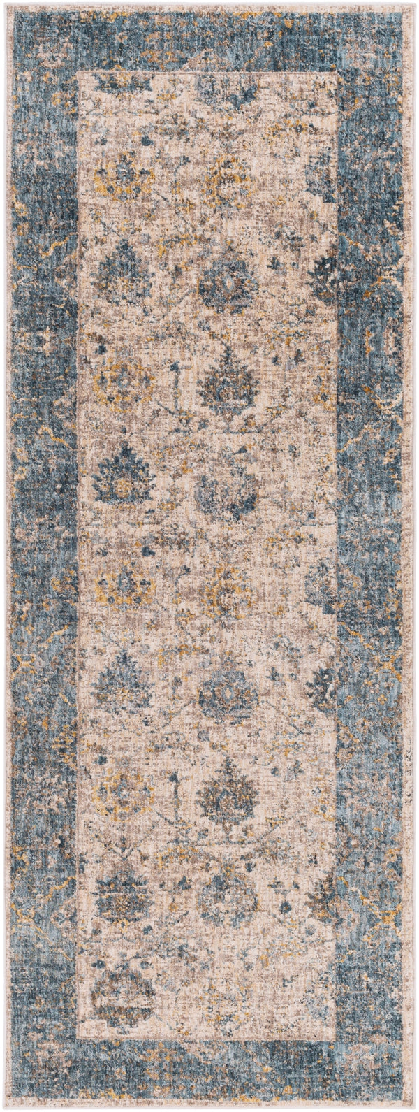 Mirabel MBE-2313 Traditional Polyester Rug MBE2313-2773 Teal, Aqua, Mustard, Taupe, Beige, Light Gray 100% Polyester 2'7" x 7'3"