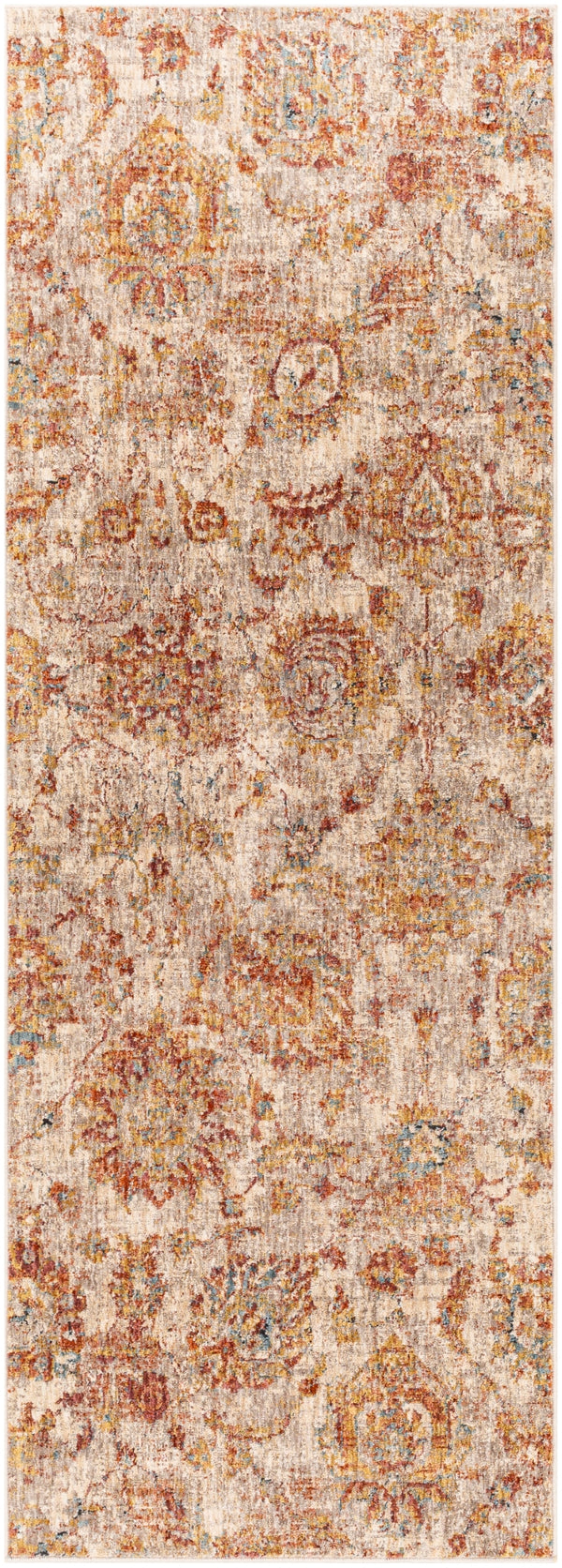 Mirabel MBE-2315 Traditional Polyester Rug MBE2315-2773 Teal, Rust, Burnt Orange, Mustard, Medium Gray, Beige 100% Polyester 2'7" x 7'3"