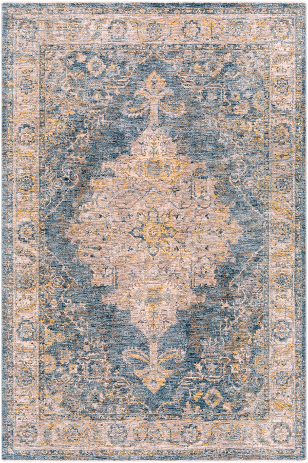 Mirabel MBE-2317 Traditional Polyester Rug MBE2317-575 Teal, Aqua, Mustard, Olive, Taupe, Medium Gray, Beige 100% Polyester 5' x 7'5"