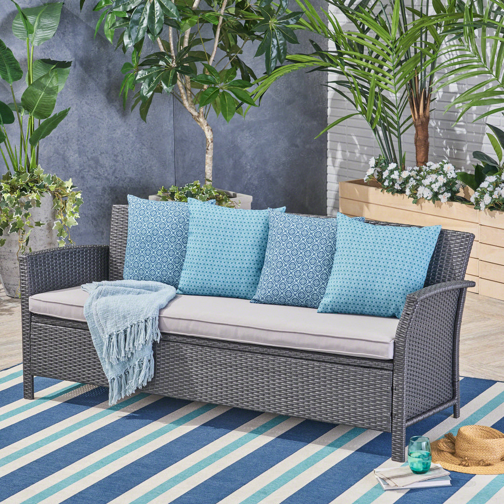 St. Lucia Outdoor Wicker 3 Seater Sofa, Gray Noble House