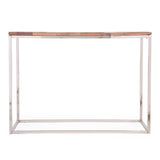 Pendroy Boho Glam Handcrafted Wood Console Table, Natural and Silver
