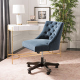 Safavieh Soho Desk Chair Tufted Velvet Swivel Navy Wood NC Coating Hardwood Birch Foam MCR1030C 889048417441