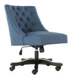 Safavieh Soho Desk Chair Tufted Linen Swivel Navy Wood NC Coating Hardwood Birch Foam MCR1030D 889048417458