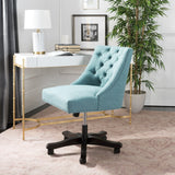 Safavieh Soho Desk Chair Tufted Linen Swivel Light Blue Wood NC Coating Hardwood Birch Foam MCR1030E 889048417465