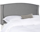 Austin Headboard Queen Winged Grey and Silver Fabric Wood Metal Plywood Linen Foam Iron Stainless Steel