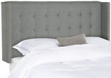 Keegan Headboard Queen Tufted Winged Grey and Brass Nail Heads Fabric Wood Metal Plywood Linen Foam Stainless Steel