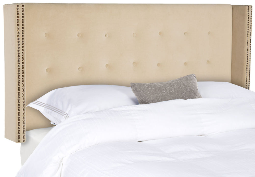Keegan Buckwheat Velvet Headboard - Chic Design with Brass Nail Trim, Perfect for Any Bedroom Decor