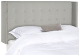 Keegan Headboard Queen Tufted Winged Silver and Nail Heads Fabric Wood Metal Plywood Linen Foam Stainless Steel