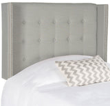 Safavieh Keegan Headboard Queen Tufted Winged Silver and Nail Heads Fabric Wood Metal Plywood Linen Foam Stainless Steel MCR4006K-Q 889048158719