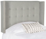 Safavieh Keegan Headboard Queen Tufted Winged Silver and Nail Heads Fabric Wood Metal Plywood Linen Foam Stainless Steel MCR4006K-Q 889048158719