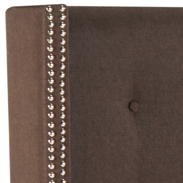 Keegan Chocolate Linen Headboard - Elegant Design with Silver Nail Heads & Stylish Dressmaker Buttons