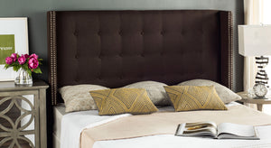 Keegan Chocolate Linen Headboard - Elegant Design with Silver Nail Heads & Stylish Dressmaker Buttons