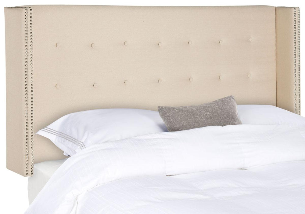 Safavieh Keegan Headboard Queen Parchment and Silver Nail Heads Fabric Wood Metal Plywood Velvet Foam Stainless Steel MCR4006N-Q 889048158740