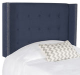 Safavieh Keegan Headboard Full Tufted Winged Navy and Silver Nail Heads Fabric Wood Metal Plywood Linen Foam Stainless Steel MCR4007E-F 889048158955