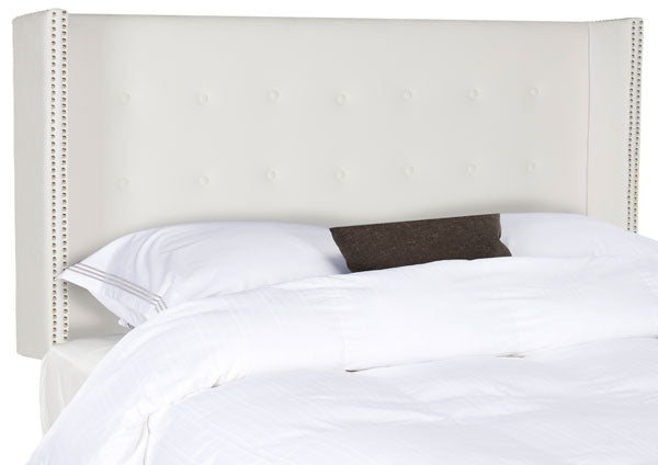 Safavieh Keegan Headboard Full Velvet Tufted Winged White and Silver Nail Heads Fabric Wood Metal Plywood Foam Stainless Steel MCR4007H-F 889048158986