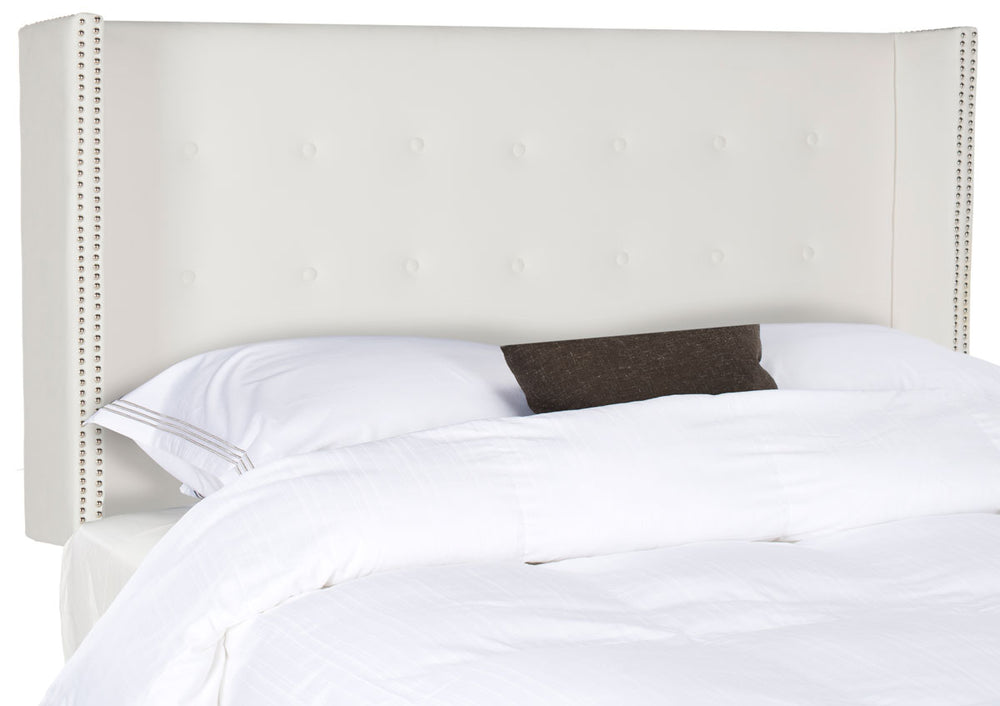 Safavieh Keegan Headboard Full Velvet Tufted Winged White and Silver Nail Heads Fabric Wood Metal Plywood Foam Stainless Steel MCR4007H-F 889048158986