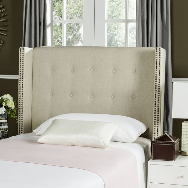 Safavieh Keegan Headboard Full Hemp and Brass Nailheads Fabric Wood Metal Plywood Linen Foam Stainless Steal MCR4007J-F 889048158993