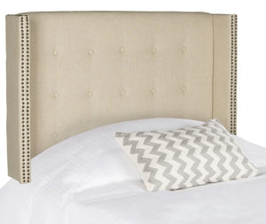 Safavieh Keegan Headboard Twin Hemp and Brass Nailheads Fabric Wood Metal Plywood Linen Foam Stainless Steal MCR4007J-T 889048159136