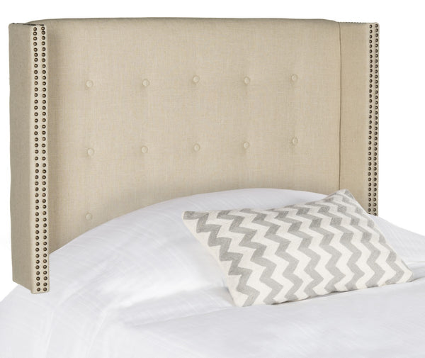 Safavieh Keegan Headboard Twin Hemp and Brass Nailheads Fabric Wood Metal Plywood Linen Foam Stainless Steal MCR4007J-T 889048159136