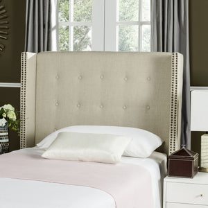 Safavieh Keegan Headboard Twin Hemp and Brass Nailheads Fabric Wood Metal Plywood Linen Foam Stainless Steal MCR4007J-T 889048159136
