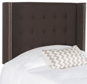 Keegan Chocolate Linen Headboard - Elegant Design with Silver Nail Heads & Stylish Dressmaker Buttons