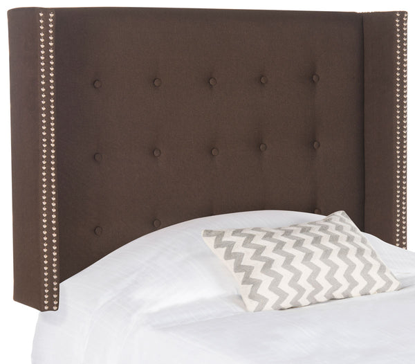 Keegan Chocolate Linen Headboard - Elegant Design with Silver Nail Heads & Stylish Dressmaker Buttons