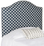 Safavieh Connie Headboard King Stripe Navy and White Silver Fabric Wood Metal Plywood Polyester Linen Foam Stainless Steel MCR4019Z 889048140554