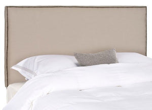 Safavieh Sydney Headboard Twin Taupe and Black Brass Nailheads Fabric Wood Metal Plywood Linen Foam Iron Stainless Steel MCR4022A 683726670377