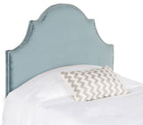 Safavieh Hallmar Headboard King Arched Wedgwood Blue and Silver Fabric Wood Metal Plywood Cotton Foam Iron Stainless Steel MCR4027E 683726671954