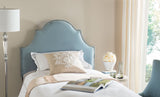 Safavieh Hallmar Headboard King Arched Wedgwood Blue and Silver Fabric Wood Metal Plywood Cotton Foam Iron Stainless Steel MCR4027E 683726671954