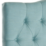 Safavieh Axel Headboard Twin Tufted Sky Blue Metal with Buttons Plywood Polyester Cotton Linen Foam Iron MCR4028D 683726672388