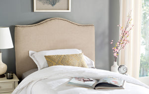 Safavieh Jeneve Headboard King Winged Hemp and Brass Fabric Wood Metal Plywood Linen Foam Iron Stainless Steel MCR4031A 683726673545