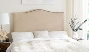 Safavieh Jeneve Headboard King Winged Hemp and Brass Fabric Wood Metal Plywood Linen Foam Iron Stainless Steel MCR4031A 683726673545