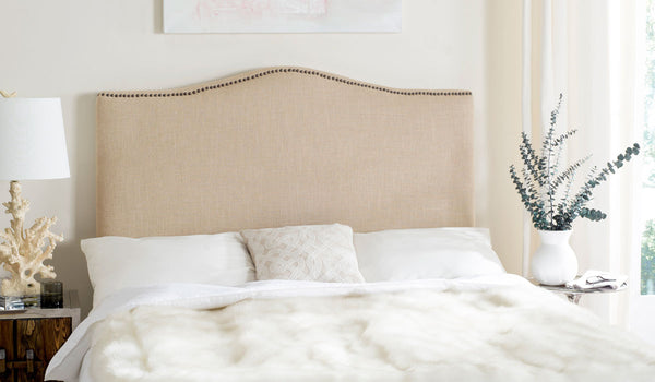 Safavieh Jeneve Headboard King Winged Hemp and Brass Fabric Wood Metal Plywood Linen Foam Iron Stainless Steel MCR4031A 683726673545