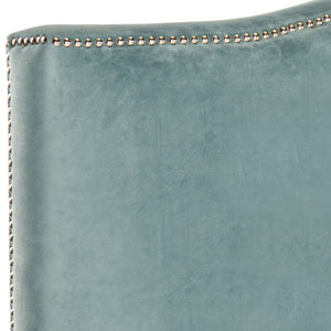 Safavieh Jeneve Headboard King Winged Wedgwood Blue and Silver Fabric Wood Metal Plywood Cotton Foam Iron Stainless Steel MCR4031E 683726673620