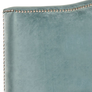 Safavieh Jeneve Headboard King Winged Wedgwood Blue and Silver Fabric Wood Metal Plywood Cotton Foam Iron Stainless Steel MCR4031E 683726673620