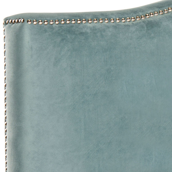 Safavieh Jeneve Headboard King Winged Wedgwood Blue and Silver Fabric Wood Metal Plywood Cotton Foam Iron Stainless Steel MCR4031E 683726673620