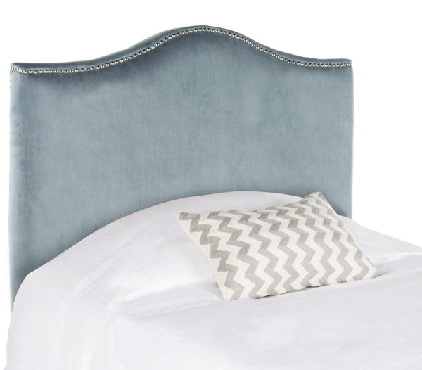 Safavieh Jeneve Headboard King Winged Wedgwood Blue and Silver Fabric Wood Metal Plywood Cotton Foam Iron Stainless Steel MCR4031E 683726673620