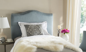 Safavieh Jeneve Headboard King Winged Wedgwood Blue and Silver Fabric Wood Metal Plywood Cotton Foam Iron Stainless Steel MCR4031E 683726673620