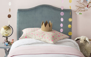 Safavieh Jeneve Headboard King Winged Wedgwood Blue and Silver Fabric Wood Metal Plywood Cotton Foam Iron Stainless Steel MCR4031E 683726673620