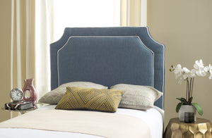 Dane Denim Blue Twin Headboard with White Piping - Chic Organic Fabric Design for Stylish Bedrooms
