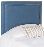 Cory Headboard Twin Navy and Silver Fabric Wood Metal Plywood Viscose Linen Polyester Foam Stainless Steel